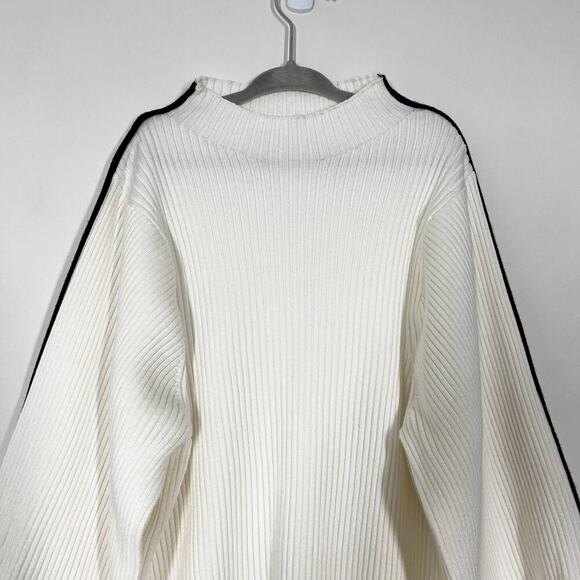 Mango Women’s Ribbed Knit Pullover Sweater Sz M White Black Strip at 3/4 Sleeves - Picture 3 of 12